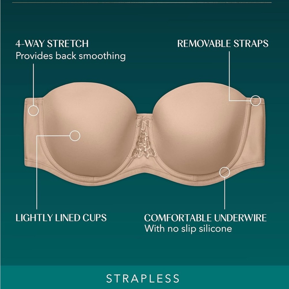 Vanity Fair White Strapless Bra Seamless Support - Picture 2 of 2